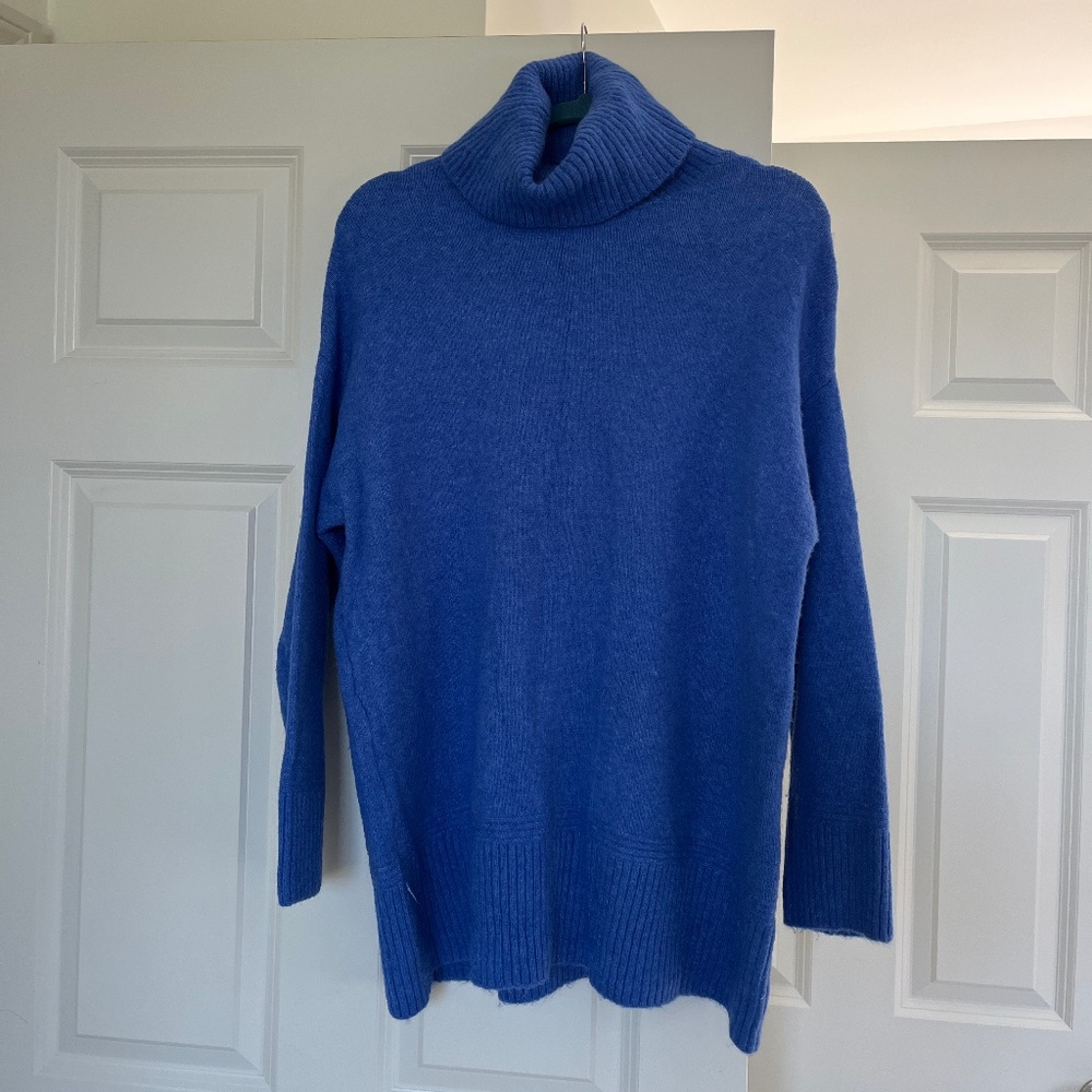 Mango basics wool blend mock neck blue sweater S